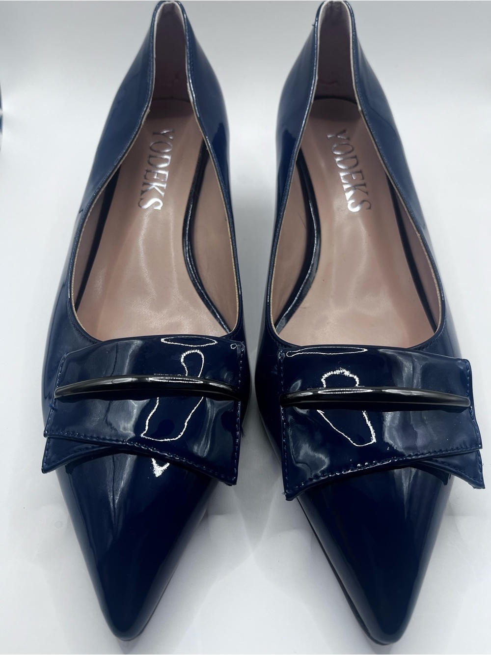 Yodeks Navy Patent Pointed-Toe Chunky Heels 9.5